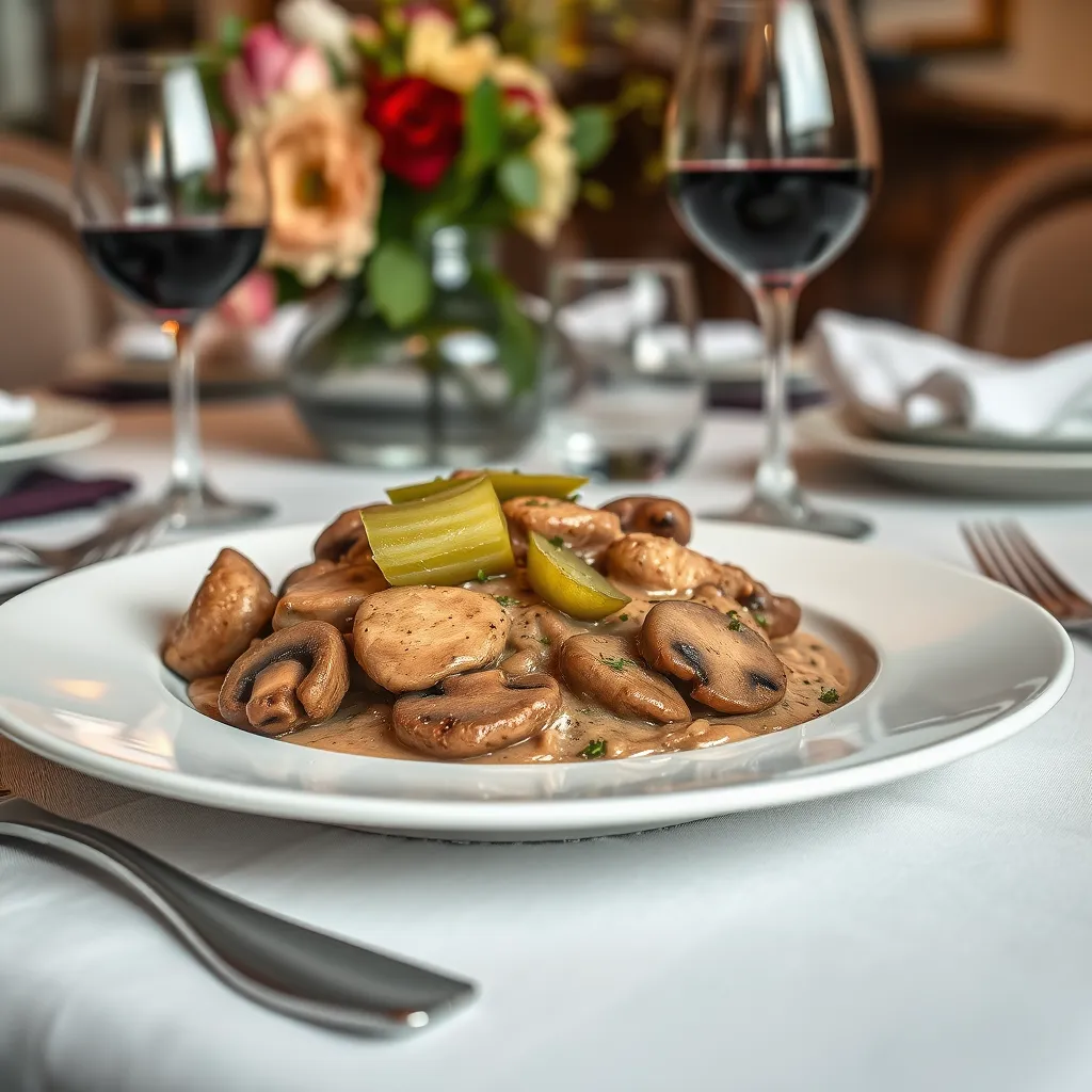 Strogonow z wieprzowiny z pieczarkami i ogórkiem kiszonym – przepis na obiad