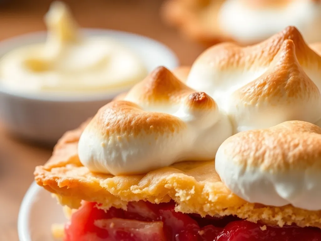 Kruche ciasto z rabarbarem i bezą oraz budyniem - przepis na deser