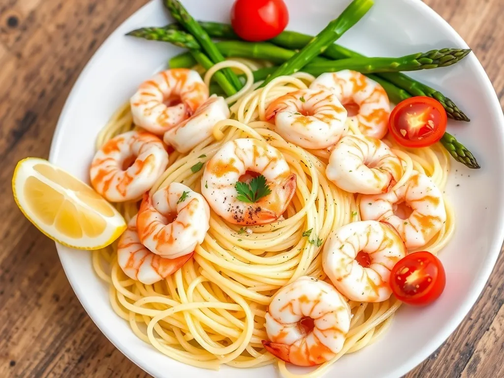 Przepis na makaron z krewetkami i szparagami
