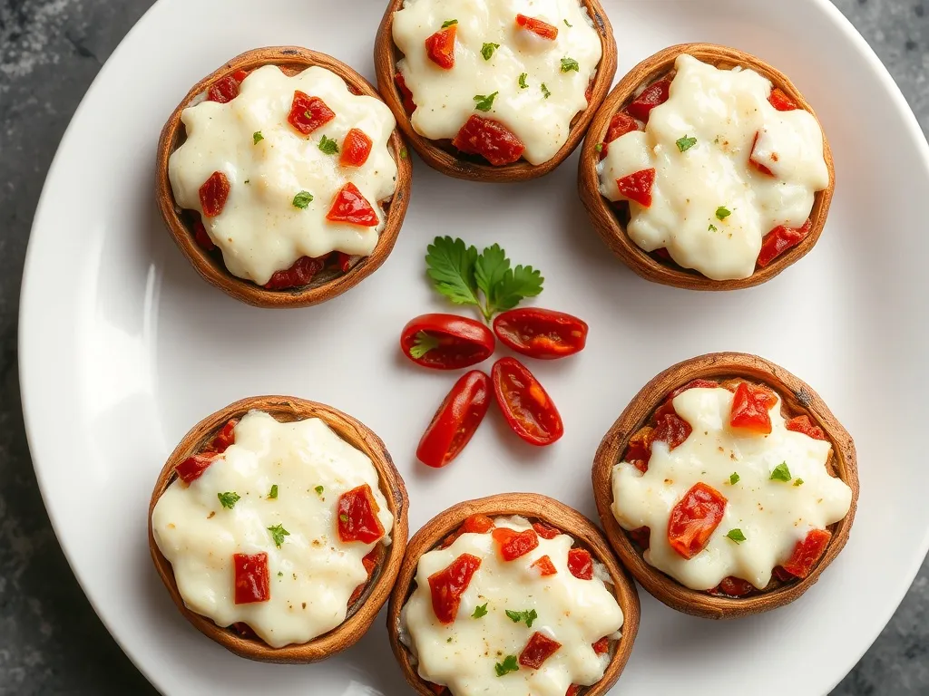 Pieczarki faszerowane mozzarellą i suszonymi pomidorami przepis