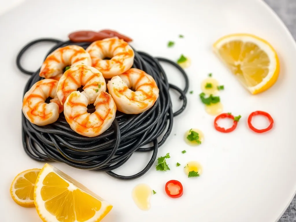 Przepis na krewetki z czarnym makaronem