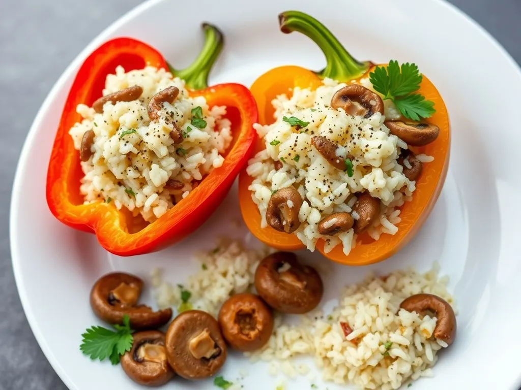 Smaczna papryka faszerowana ryżem i pieczarkami