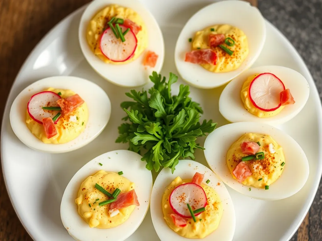 Przepis na jajka faszerowane z szynką i rzodkiewką