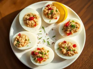 Przepis na jajka faszerowane tuńczykiem i suszonymi pomidorami