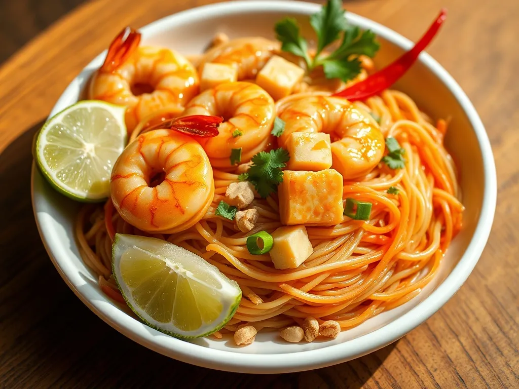 Przepis na makaron ryżowy z krewetkami po tajsku
