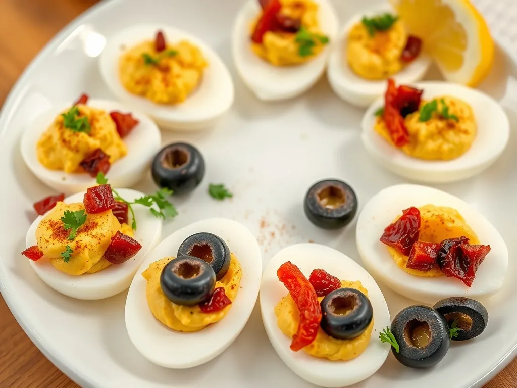 Przepis na jajka faszerowane suszonymi pomidorami i oliwkami