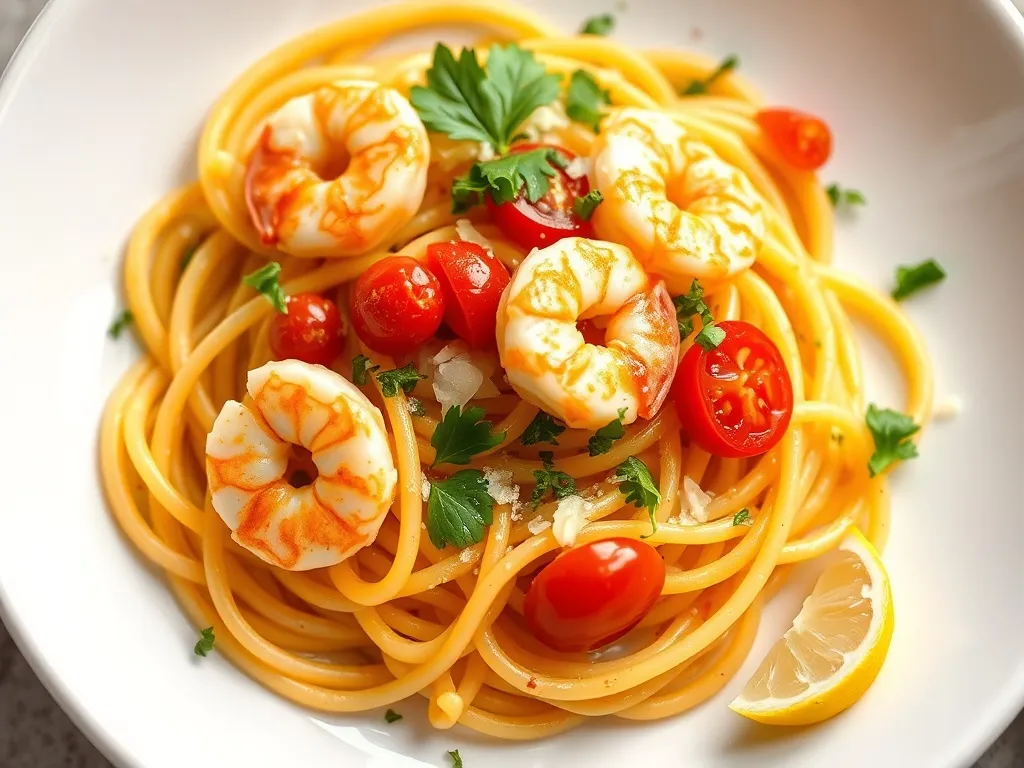 Szybki przepis na makaron z krewetkami czosnkiem i pomidorami