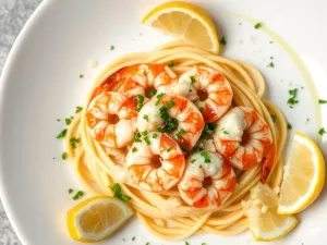 Przepis na krewetki z makaronem tagliatelle w sosie czosnkowym